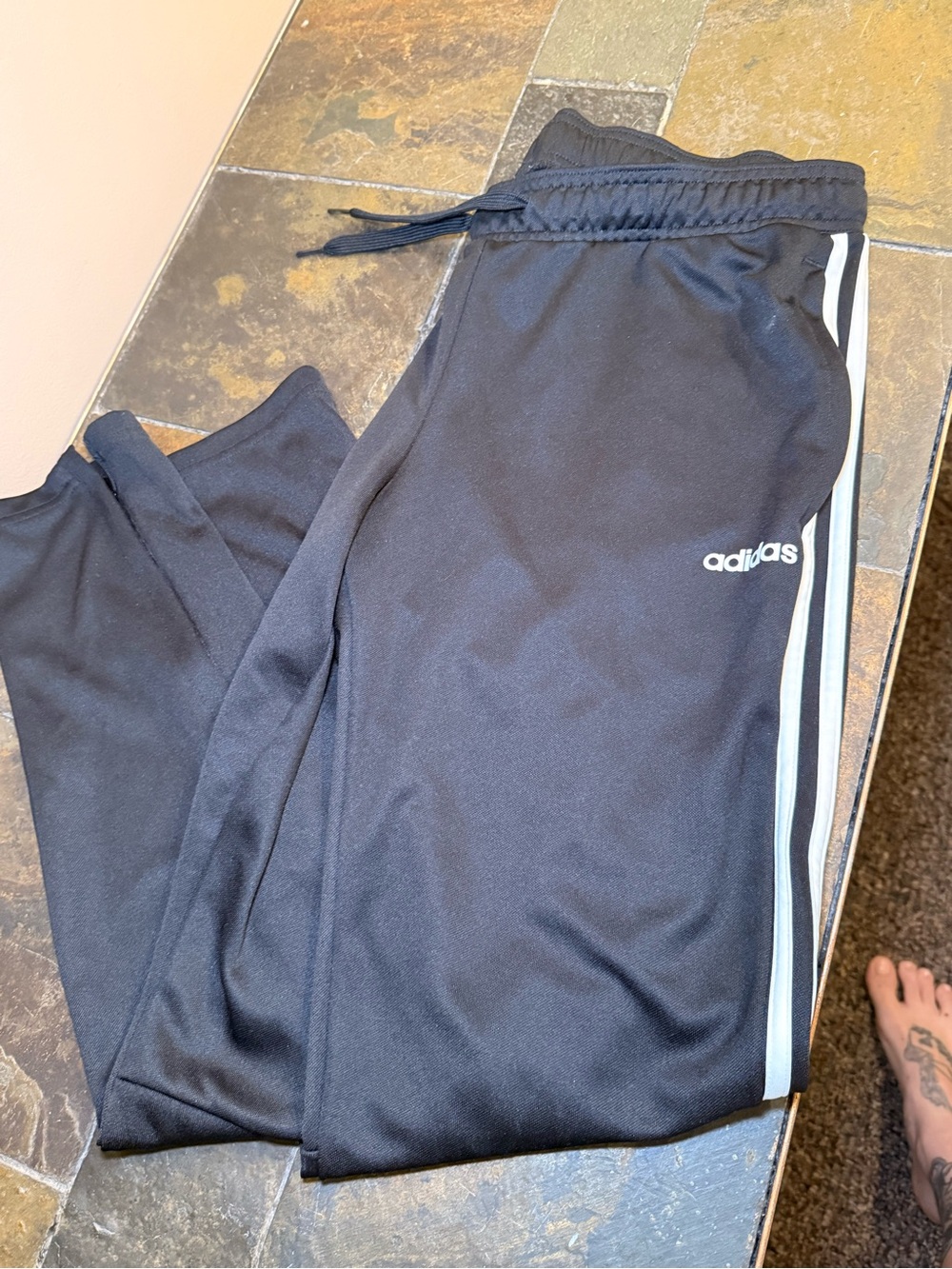 adidas Black Track Pants with White Side Stripes